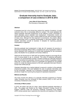 Graduate Internship Lead to Graduate Jobs: a Comparison of Case Evidence in 2010 & 2012