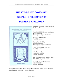 The Square and Compasses Volume 1 – by Donald H
