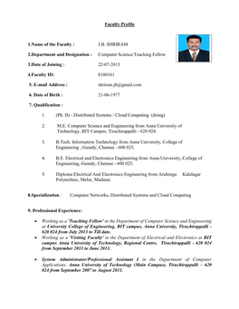 JB SHRIRAM 2.Department and Designation