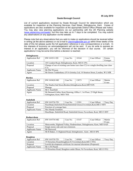 05 July 2010 Swale Borough Council List of Current Applications Received