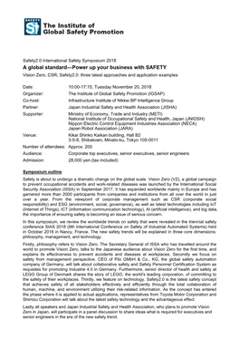 A Global Standard―Power up Your Business with SAFETY Vision Zero, CSR, Safety2.0: Three Latest Approaches and Application Examples