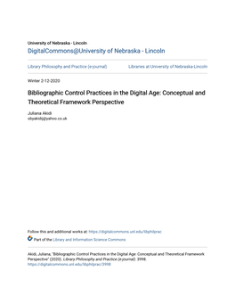 Bibliographic Control Practices in the Digital Age: Conceptual and Theoretical Framework Perspective