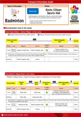 Transport Information Guide Badminton Kyoto Citizen Sports Hall