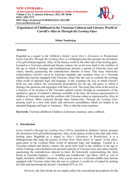 Experiences of Childhood in the Victorian Cultural and Literary World of Carroll’S Alice in Through the Looking Glass