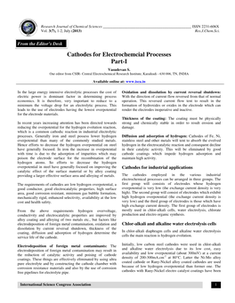 Cathodes for Electrochemcial Processes Part-I