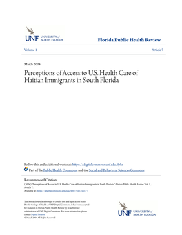 Perceptions of Access to U.S. Health Care of Haitian Immigrants in South Florida