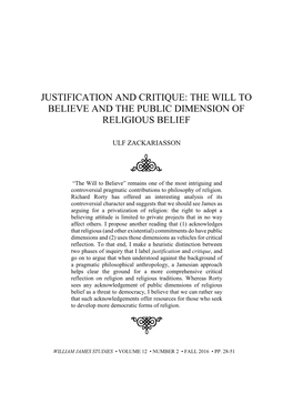 The Will to Believe and the Public Dimension of Religious Belief