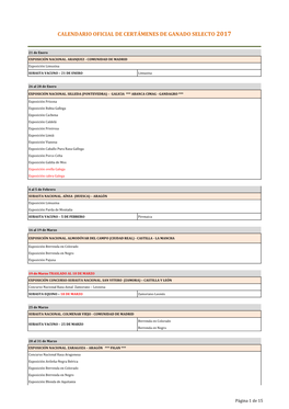Calendario Certámenes Ganado 2017