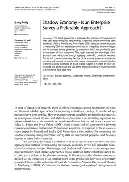 Shadow Economy - Is an Enterprise University of Sussex, Department of Economics, Falmer, Brighton, Survey a Preferable Approach? UK