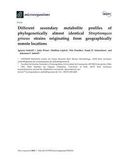 Streptomyces Griseus Strains Originating from Geographically Remote Locations