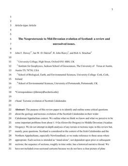 The Neoproterozoic to Mid-Devonian Evolution of Scotland: a Review and 7 Unresolved Issues