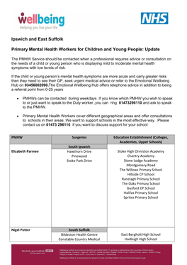 Ipswich and East Suffolk Primary Mental Health Workers for Children
