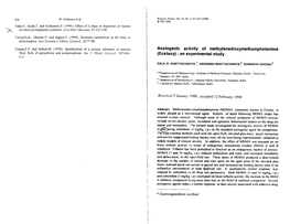 Anxiogenic Activity of Methylenedioxymethamphetamine Fluid