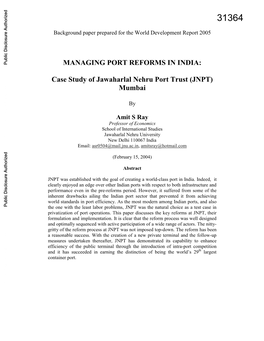 Case Study of Jawaharlal Nehru Port Trust (JNPT) Mumbai