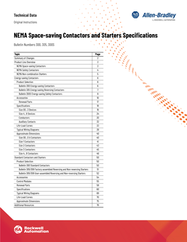 NEMA Space-Saving Contactors and Starters Specifications