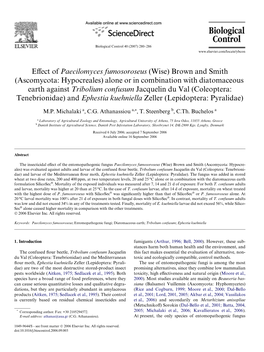 Effect of Paecilomyces Fumosoroseus (Wise) Brown and Smith