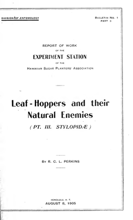 Leaf -Hoppers and Their Natural Enemies