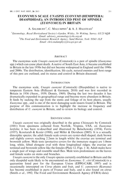 Read About the Euonymus Scale, an Introduced Pest in Spindle in Britain, 2013