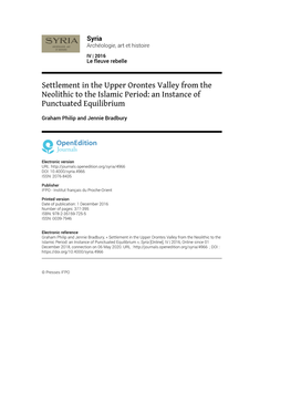 Settlement in the Upper Orontes Valley from the Neolithic to the Islamic Period: an Instance of Punctuated Equilibrium