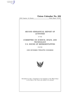 Union Calendar No. 232 112Th Congress, 1St Session – – – – – – – – – – – – – House Report 112–347