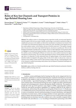 Roles of Key Ion Channels and Transport Proteins in Age-Related Hearing Loss