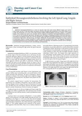 Epithelioid Hemangioendothelioma Involving the Left Apical Lung