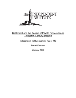 Settlement and the Decline of Private Prosecution in Thirteenth-Century England