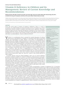 Vitamin D Deficiency in Children and Its Management