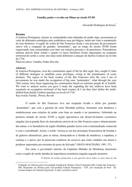 Família, Poder E Revolta Em Minas No Século XVIII Alexandre