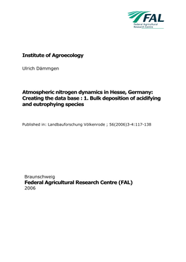 Atmospheric Nitrogen Dynamics in Hesse, Germany: Creating the Data Base : 1