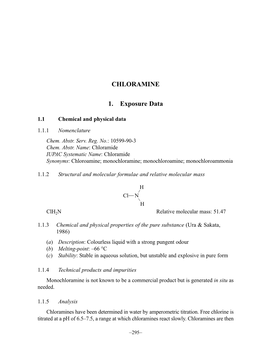 CHLORAMINE 1. Exposure Data