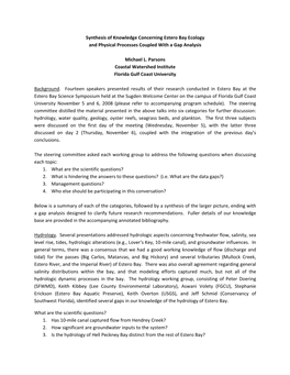 Synthesis of Knowledge Concerning Estero Bay Ecology and Physical Processes Coupled with a Gap Analysis