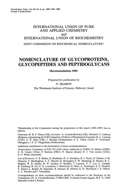 NOMENCLATURE of GLYCOPROTEINS, GLYCOPEPTIDES and PEPTIDOGLYCANS (Recommendations 1985)