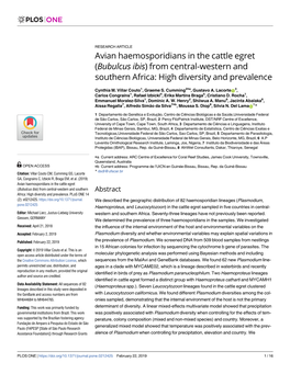 Avian Haemosporidians in the Cattle Egret (Bubulcus Ibis) from Central-Western and Southern Africa: High Diversity and Prevalence