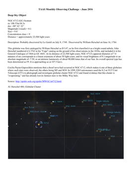 TAAS Monthly Observing Challenge – June 2016 Deep Sky Object