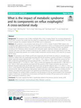 What Is the Impact of Metabolic Syndrome and Its Components on Reflux Esophagitis? a Cross-Sectional Study