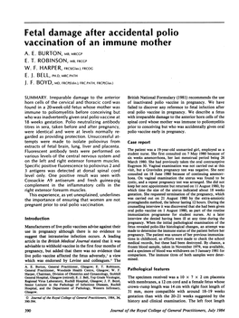 Fetal Damage After Accidental Polio Vaccination of an Immune Mother