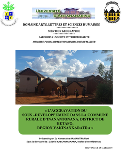 Developpement Dans La Commune Rurale D’Inanantonana, District De Betafo, Region Vakinankaratr a »
