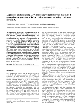 Expression Analysis Using DNA Microarrays Demonstrates That E2F-1 Up-Regulates Expression of DNA Replication Genes Including Replication Protein A2