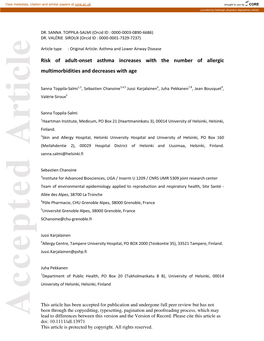 Onset Asthma Increases with the Number of Allergic Multimorbidities and Decreases With