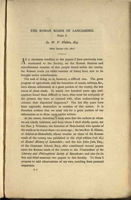 THE ROMAN ROADS of LANCASHIRE. PART I. by W. T