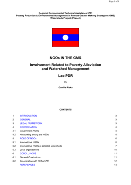 Ngos in the GMS Involvement Related to Poverty Alleviation and Watershed Management Lao PDR