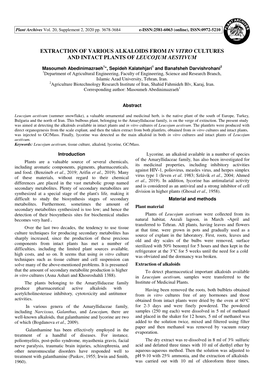 Extraction of Various Alkaloids from in Vitro Cultures and Intact Plants of Leucojum Aestivum