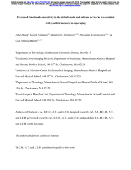 Preserved Functional Connectivity in the Default Mode and Salience Networks Is Associated