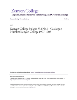Catalogue Number Kenyon College 1907-1908