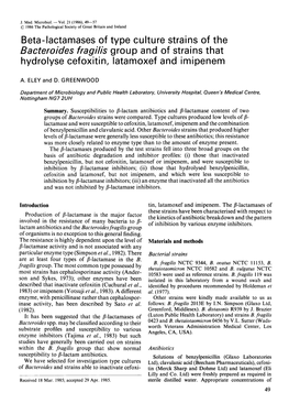 Beta-Lactamases of Type Culture Strains of the Bacteroides Fragilis Group and of Strains That Hydrolyse Cefoxitin, Latamoxef and Imipenem