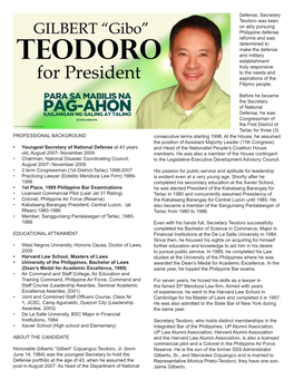 PROFESSIONAL BACKGROUND Youngest Secretary of National Defense • at 43 Years Old, August 2007- November 2009 Chairman, Nationa