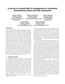 A Survey on Shared Disk I/O Management in Virtualized Environments Under Real Time Constraints