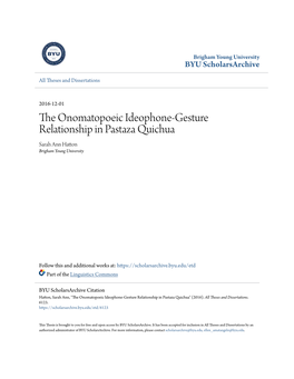 The Onomatopoeic Ideophone-Gesture Relationship in Pastaza Quichua Sarah Ann Hatton Brigham Young University