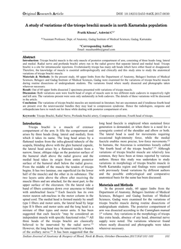 A Study of Variations of the Triceps Brachii Muscle in North Karnataka Population